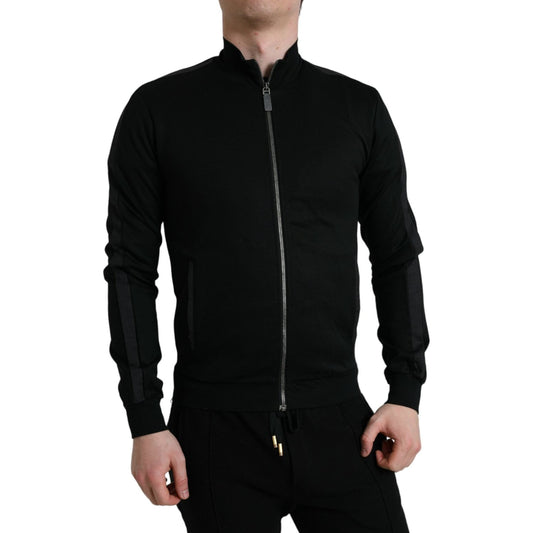 Dolce & Gabbana | Black Cotton Full Zip Long Sleeves Sweater| McRichard Designer Brands   