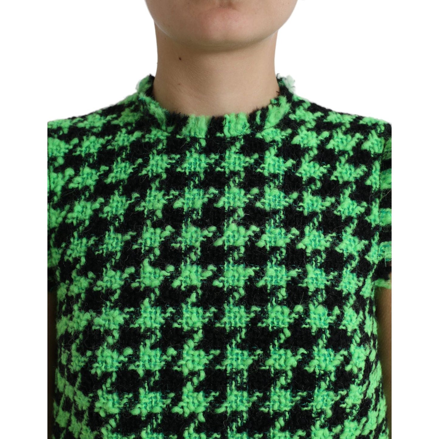 Dolce & Gabbana Elegant Houndstooth Knitted Mini Dress green-houndstooth-sleeveless-aline-mini-dress