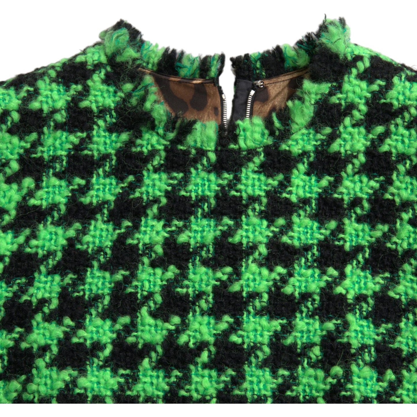 Dolce & Gabbana Elegant Houndstooth Knitted Mini Dress green-houndstooth-sleeveless-aline-mini-dress