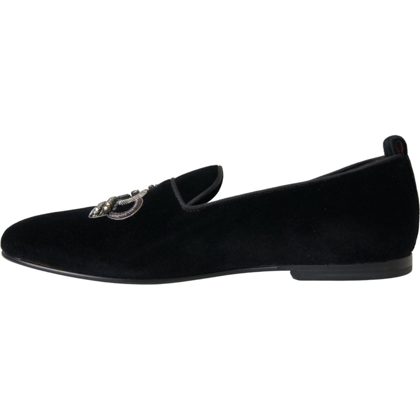 Dolce & Gabbana Black Velvet Crystal Crown Men Loafers Shoes black-velvet-crystal-crown-men-loafers-shoes