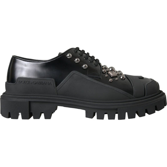 Dolce & Gabbana Black Leather Studded Trekking Sneakers Shoes black-leather-studded-trekking-sneakers-shoes