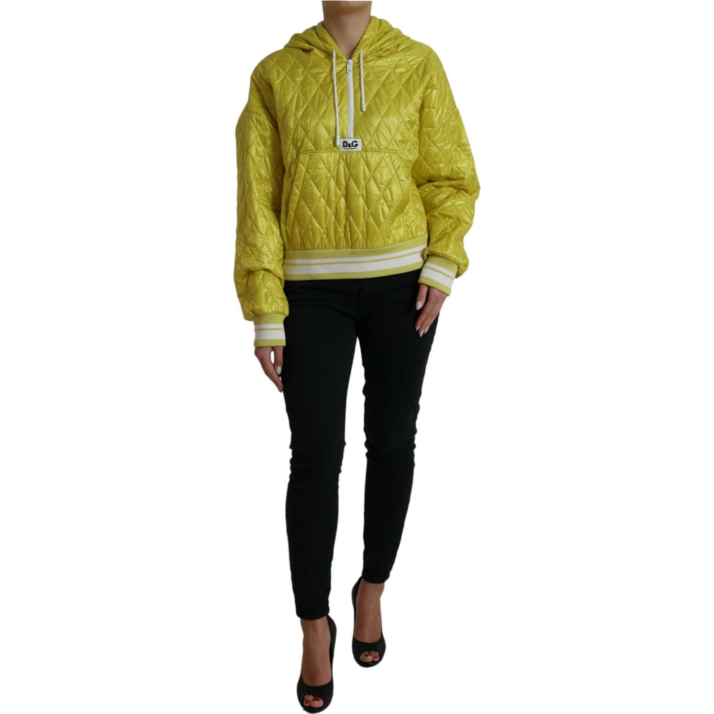 Dolce & Gabbana Radiant Yellow Hooded Jacket yellow-nylon-quilted-hooded-pullover-jacket-1