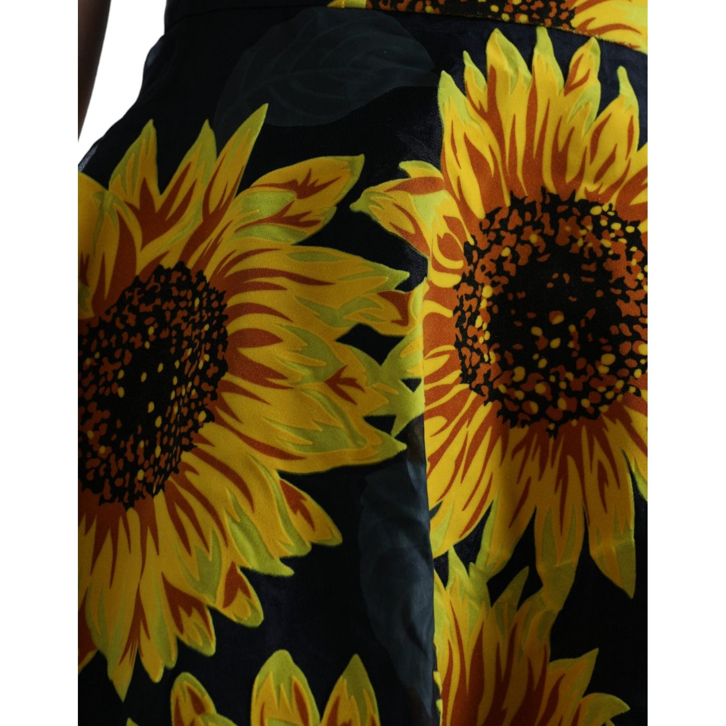 Dolce & Gabbana Summery Sunflower A-Line Midi Dress black-sunflower-print-nylon-a-line-midi-dress