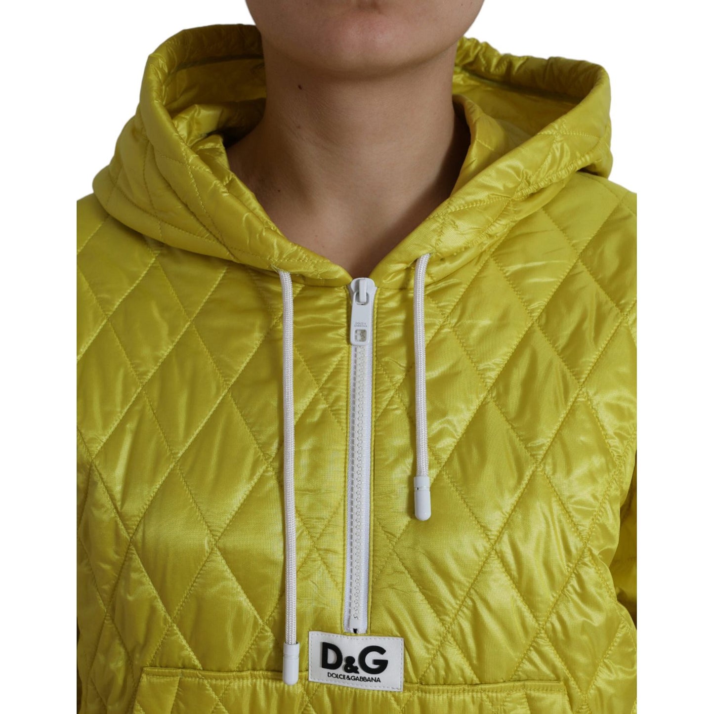 Dolce & Gabbana Radiant Yellow Hooded Jacket yellow-nylon-quilted-hooded-pullover-jacket-1