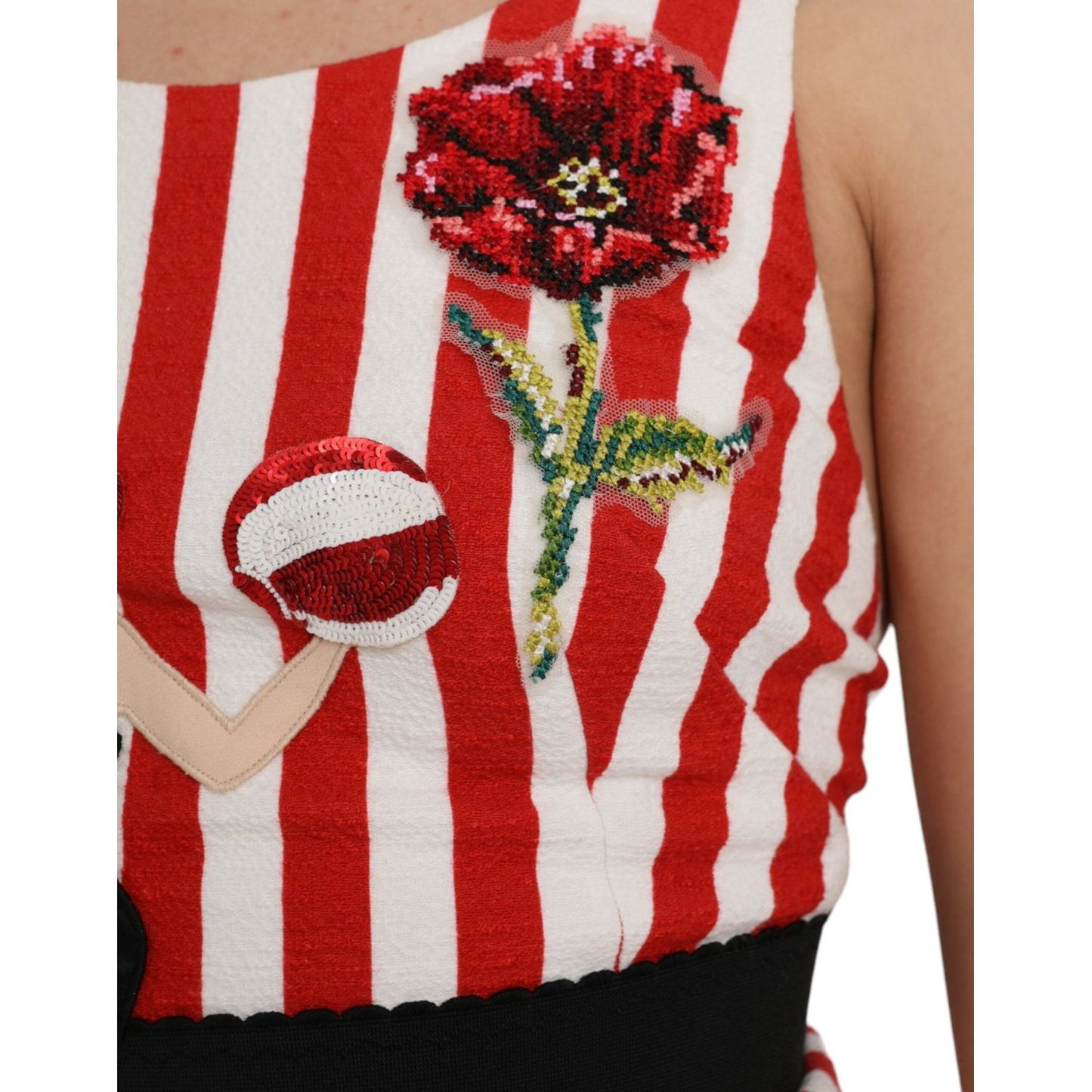 Dolce & Gabbana Red White Floral Sleeveless Sheath Midi Dress red-white-floral-sleeveless-sheath-midi-dress