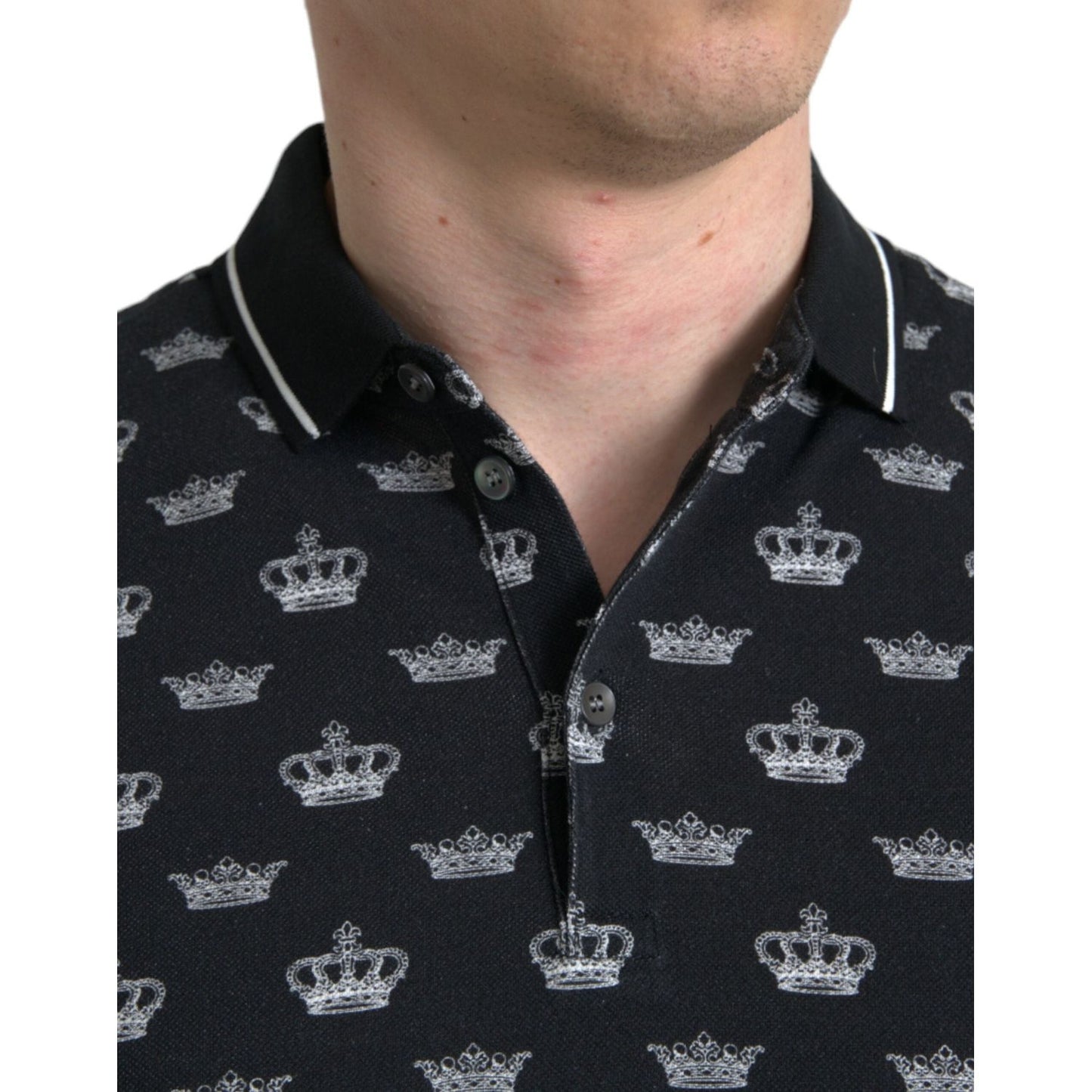 Dolce & Gabbana Elegant Crown Motif Cotton Polo Tee black-crown-collared-short-sleeve-t-shirt