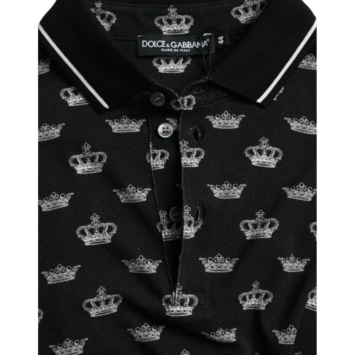 Dolce & Gabbana Elegant Crown Motif Cotton Polo Tee black-crown-collared-short-sleeve-t-shirt