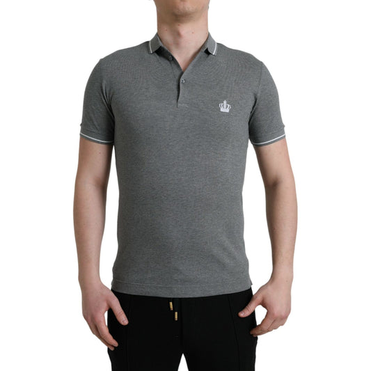 Dolce & Gabbana Elegant Grey Cotton Polo T-Shirt gray-collared-short-sleeve-crown-t-shirt