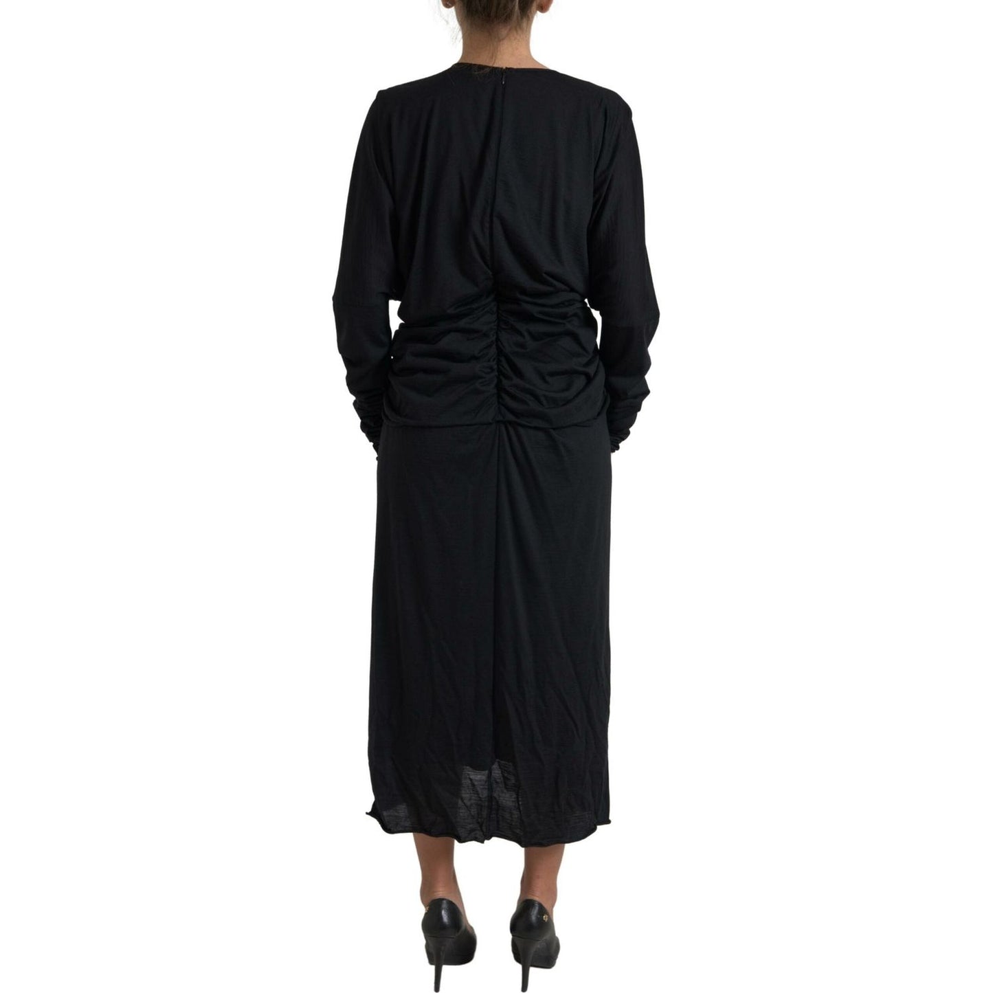 Dolce & Gabbana Elegant Black Wool Wrap Dress black-wool-wrap-sheath-midi-gown-dress