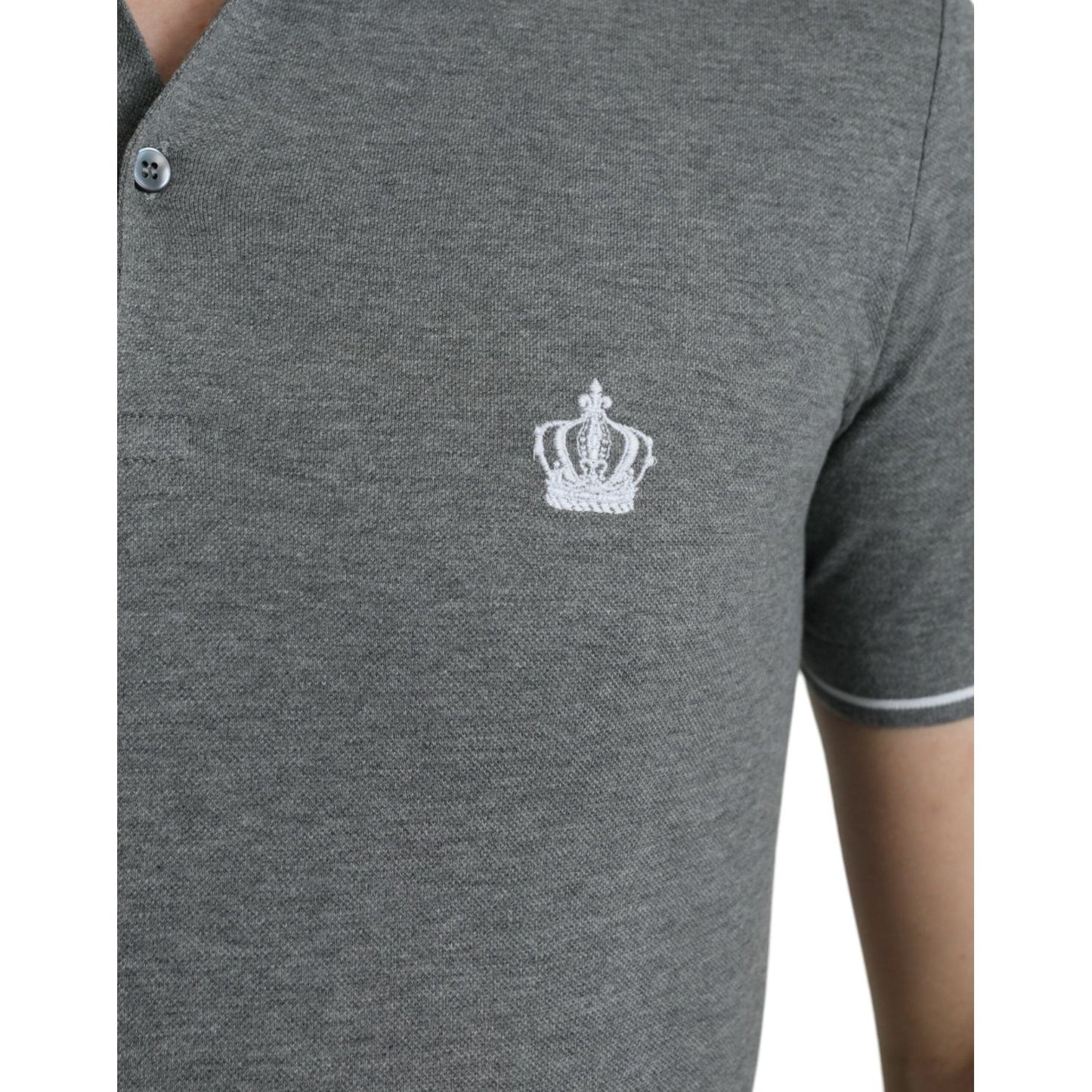 Dolce & Gabbana | Gray Collared Short Sleeve Crown T-shirt| McRichard Designer Brands   