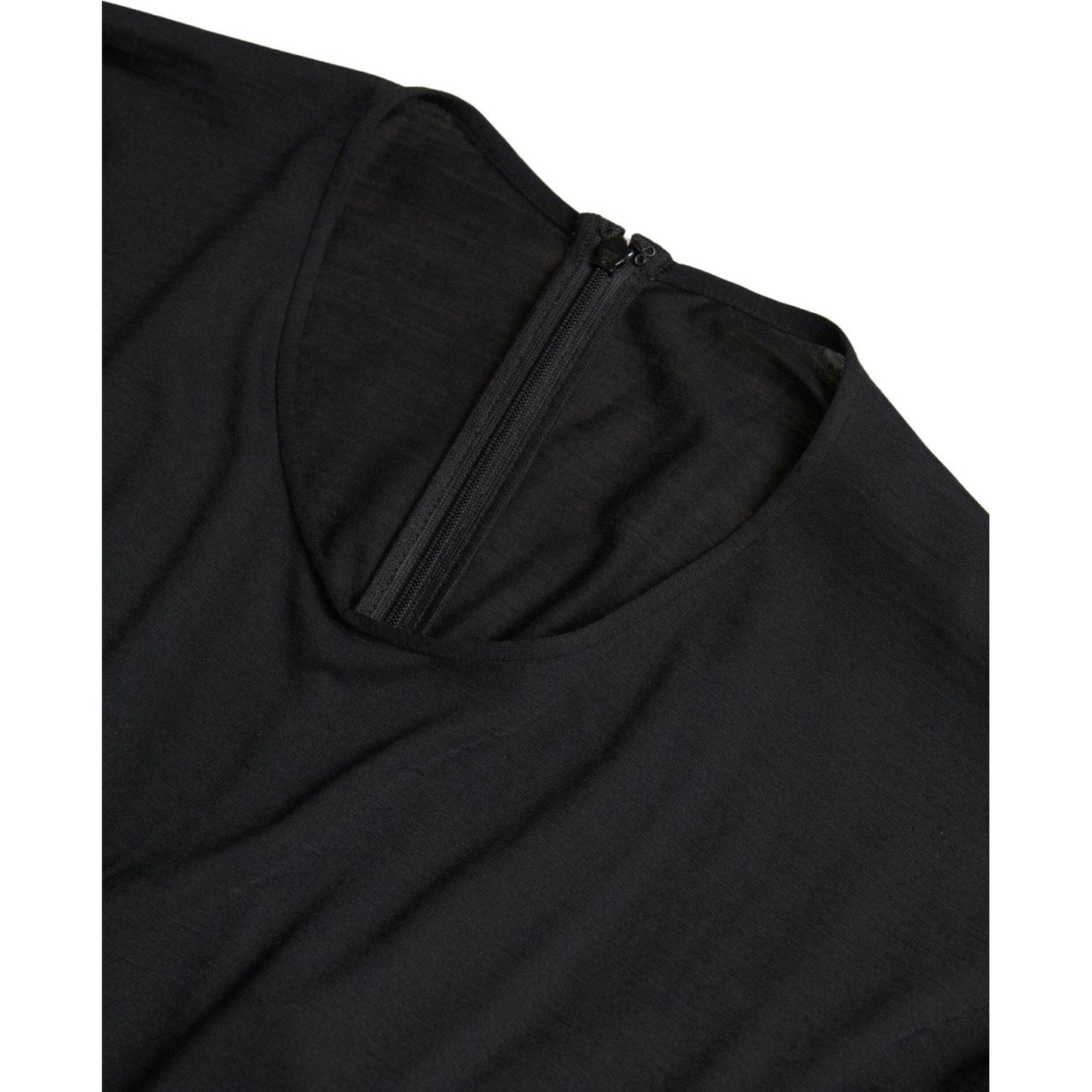 Dolce & Gabbana Elegant Black Wool Wrap Dress black-wool-wrap-sheath-midi-gown-dress