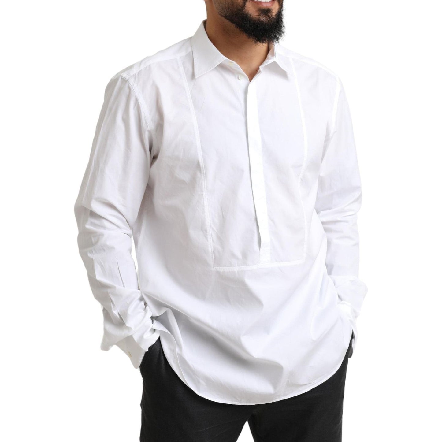Dolce & Gabbana Elegant White Cotton Dress Shirt white-formal-cotton-tuxedo-men-dress-shirt