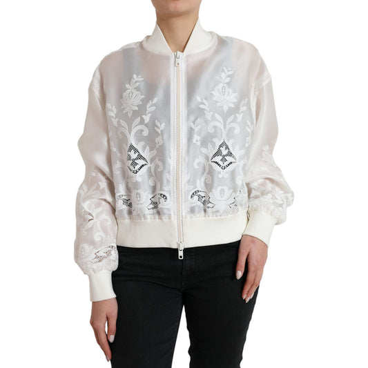 Dolce & GabbanaElegant White Silk Bomber JacketMcRichard Designer Brands£2379.00