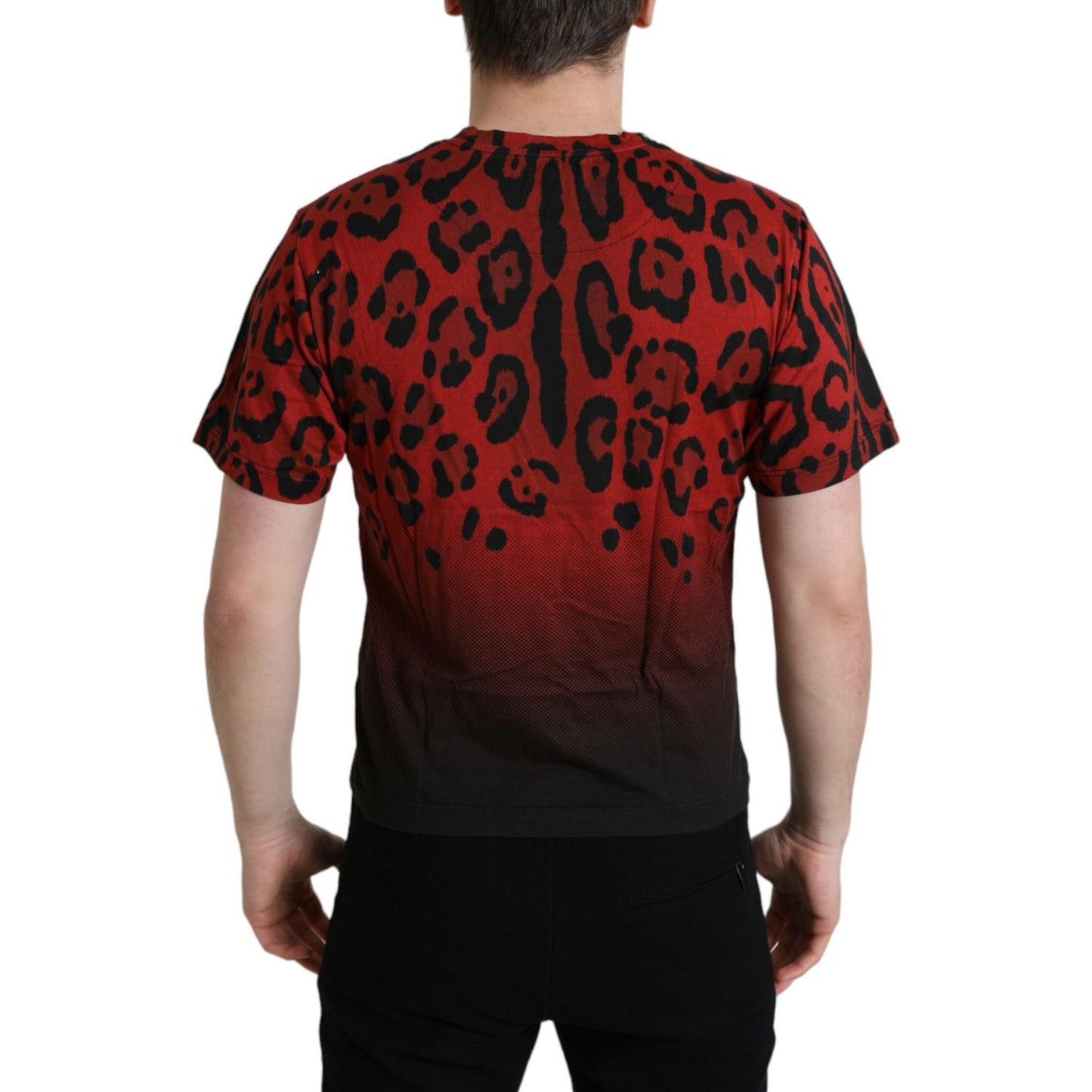 Dolce & Gabbana | Red Leopard Print Crew Neck Tee| McRichard Designer Brands   