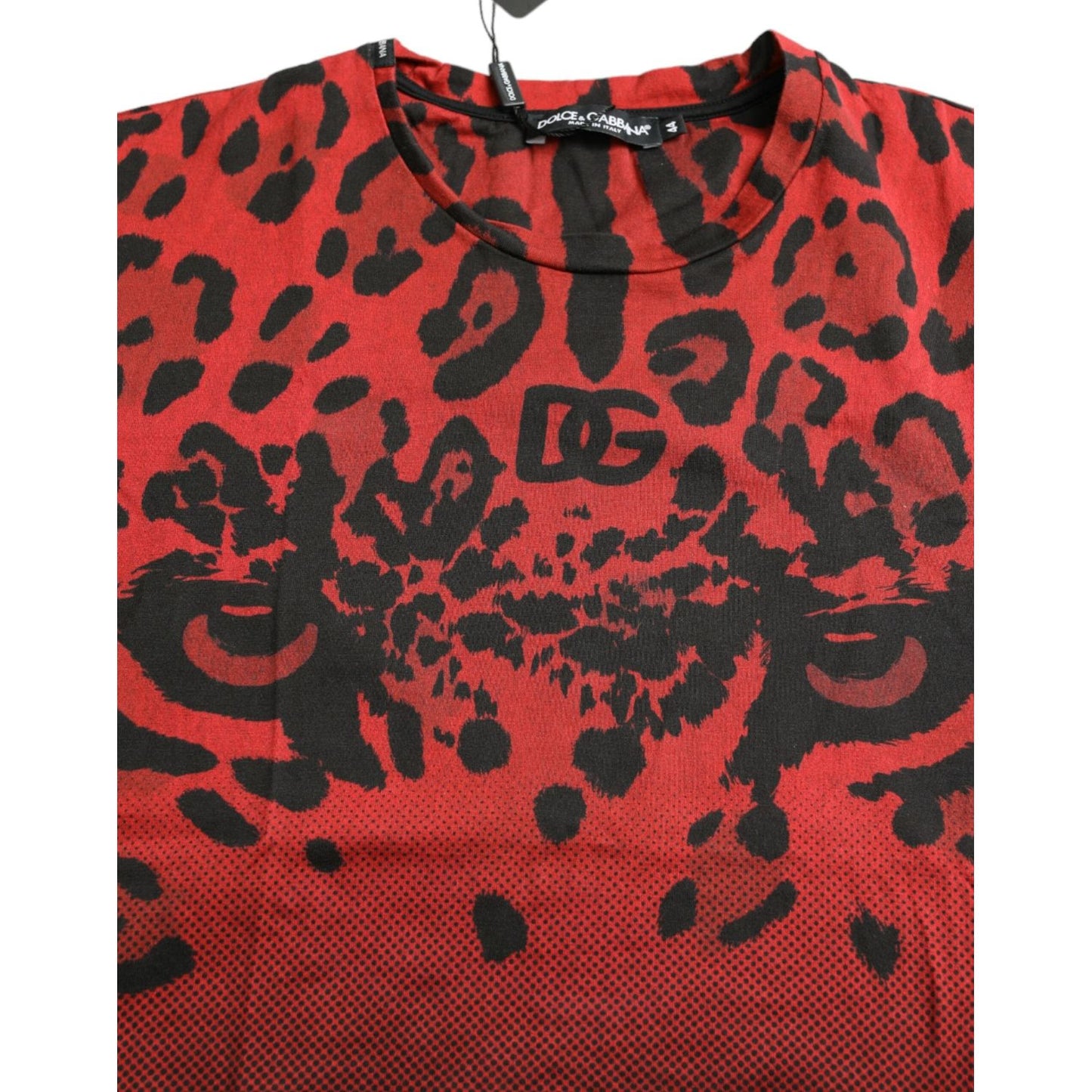 Dolce & Gabbana | Red Leopard Print Crew Neck Tee| McRichard Designer Brands   