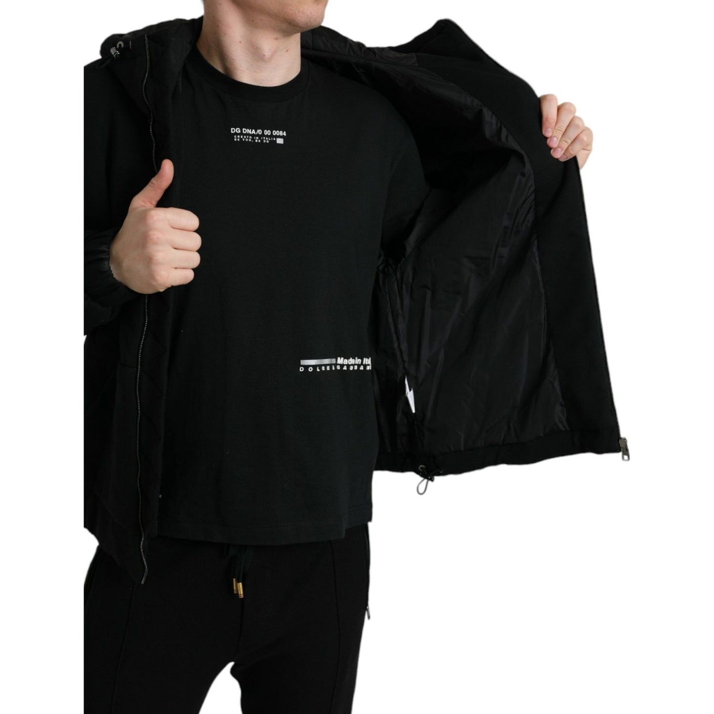 Dolce & Gabbana Elegant Black Bomber Jacket with Hood black-cotton-hooded-logo-bomber-jacket