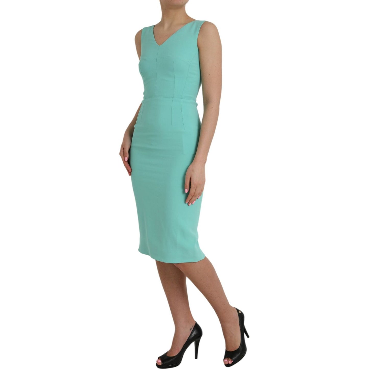 Dolce & Gabbana Green Viscose Sleeveless Bodycon Midi Dress green-viscose-sleeveless-bodycon-midi-dress