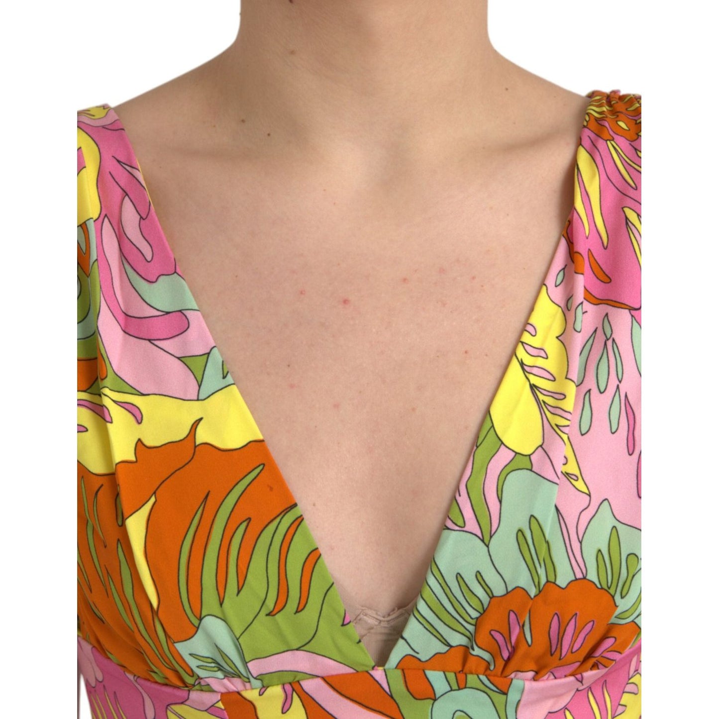 Dolce & Gabbana Multicolor Floral Silk A-Line Dress multicolor-floral-silk-chiffon-v-neck-dress