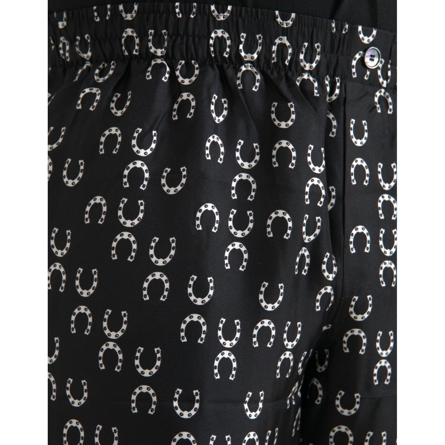 Dolce & Gabbana Black Horseshoe Print Silk Pants black-horseshoe-print-silk-pants