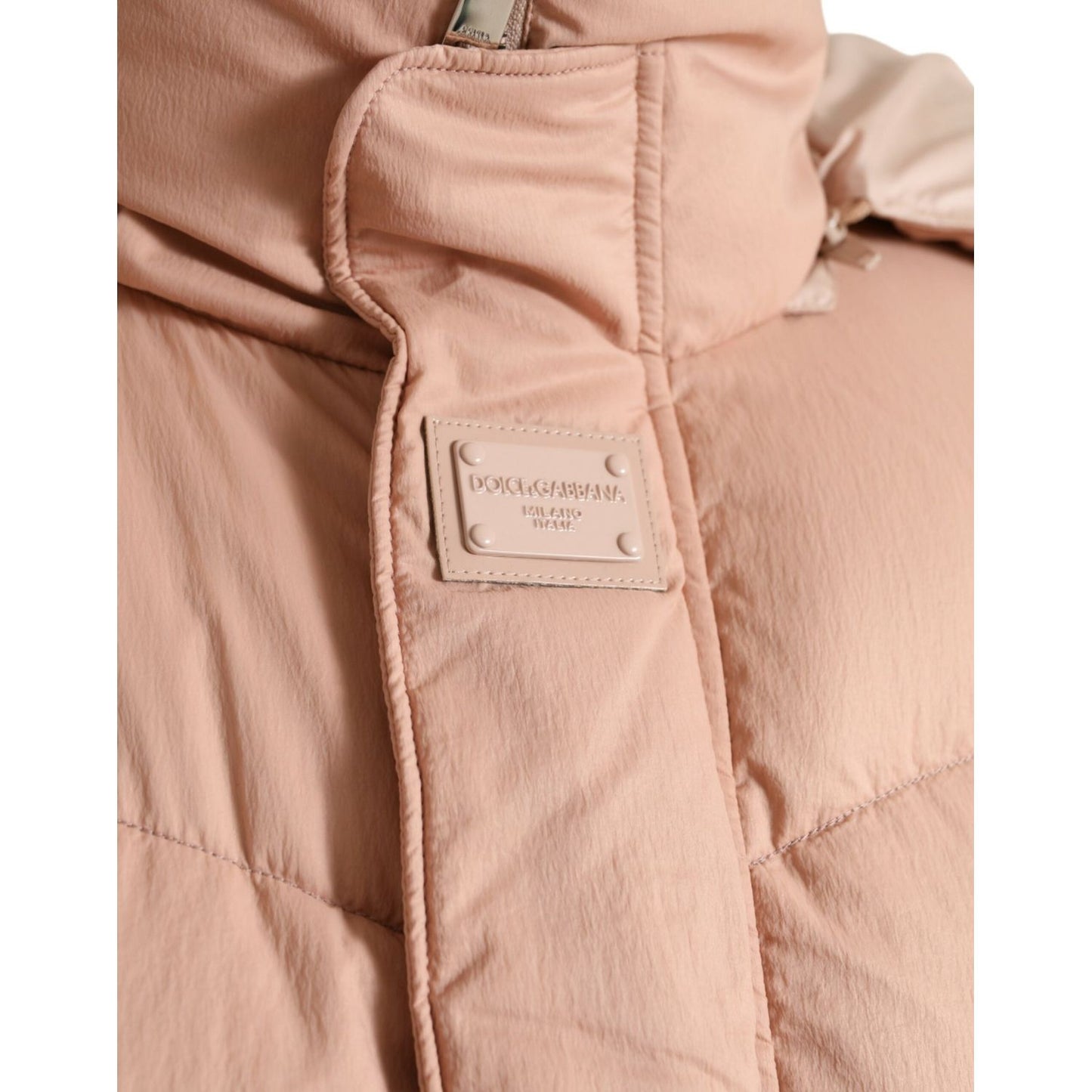 Dolce & Gabbana Chic Coral Hooded Puffer Jacket peach-polyester-hooded-puffer-winter-jacket