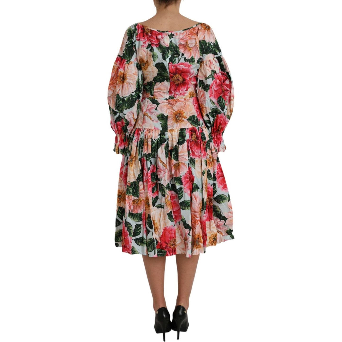 Dolce & Gabbana Multicolor Floral CottonAline Pleated Dress multicolor-floral-cottonaline-pleated-dress