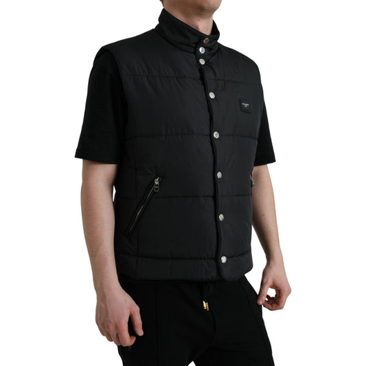 Dolce & Gabbana | Sleek Black High-Neck Vest Jacket| McRichard Designer Brands   