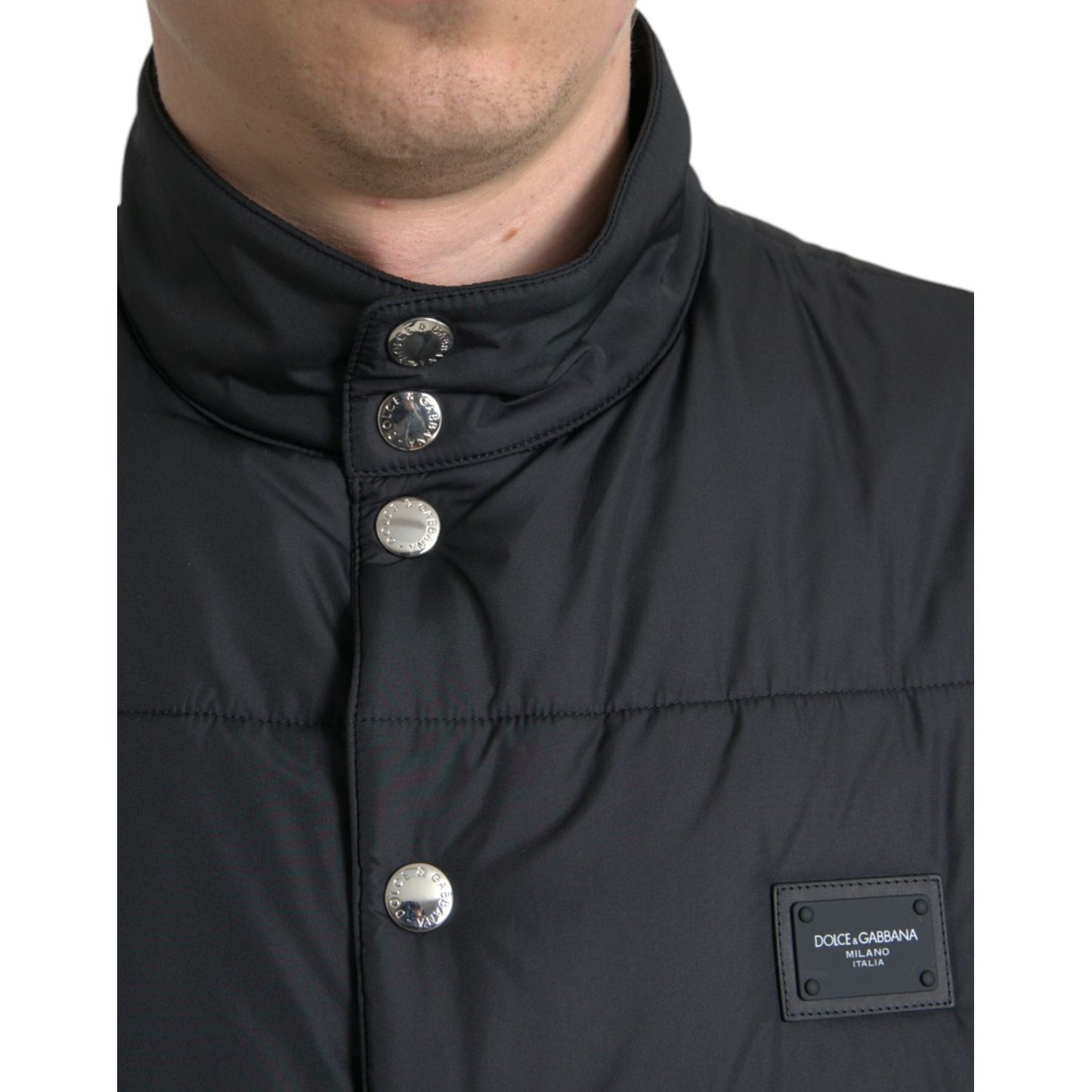 Dolce & Gabbana Sleek Black High-Neck Vest Jacket black-polyester-padded-vest-logo-jacket