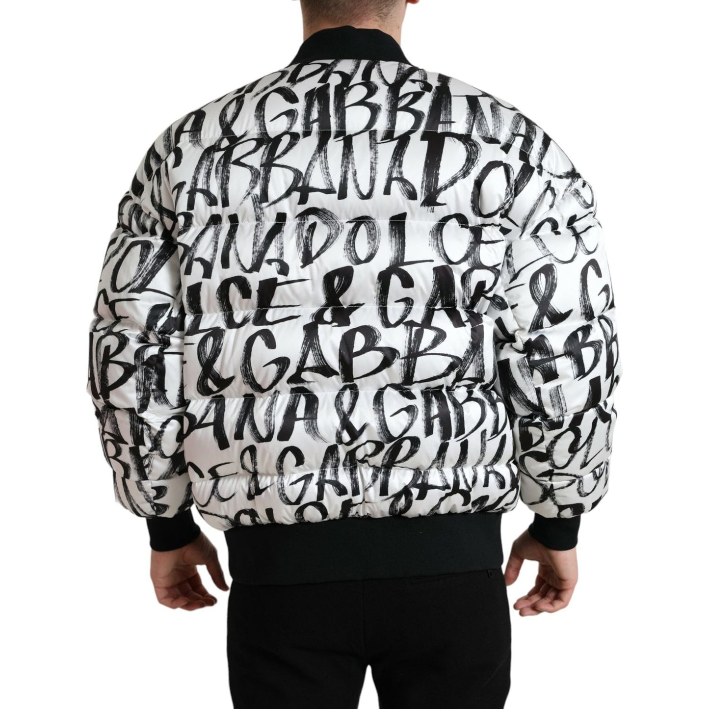 Dolce & Gabbana Elegant White Bomber Jacket white-logo-padded-full-zip-bomber-jacket