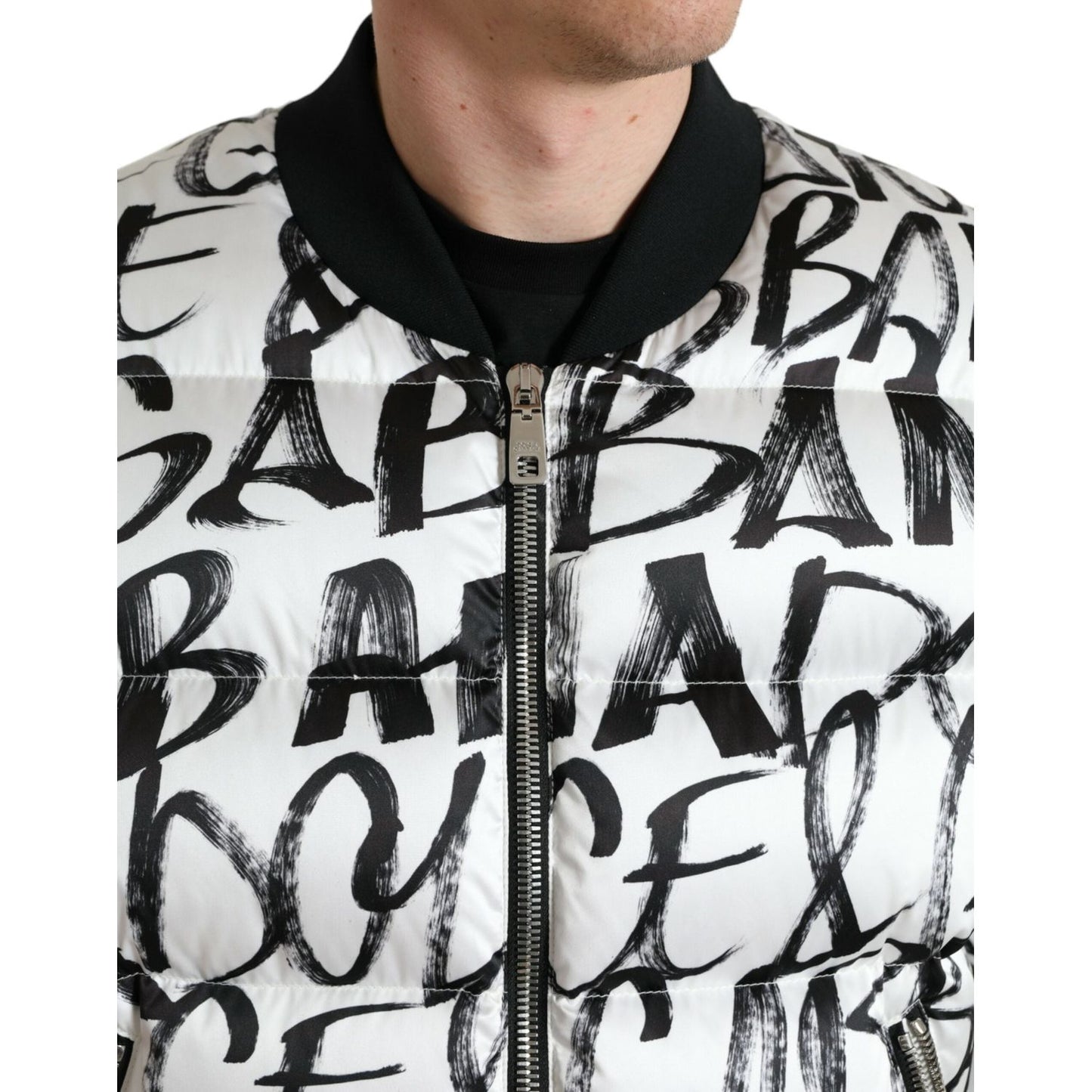 Dolce & Gabbana Elegant White Bomber Jacket white-logo-padded-full-zip-bomber-jacket