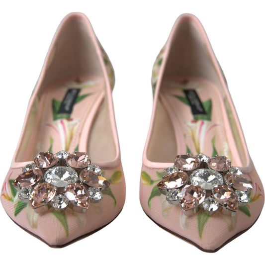 Dolce & Gabbana Elegant Pink Floral Crystal Pumps pink-floral-crystal-heels-pumps-shoes