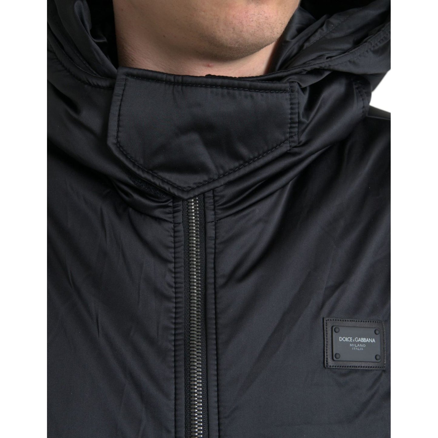 Dolce & Gabbana Elegant Black Hooded Parka Jacket black-polyester-hooded-logo-full-zip-jacket