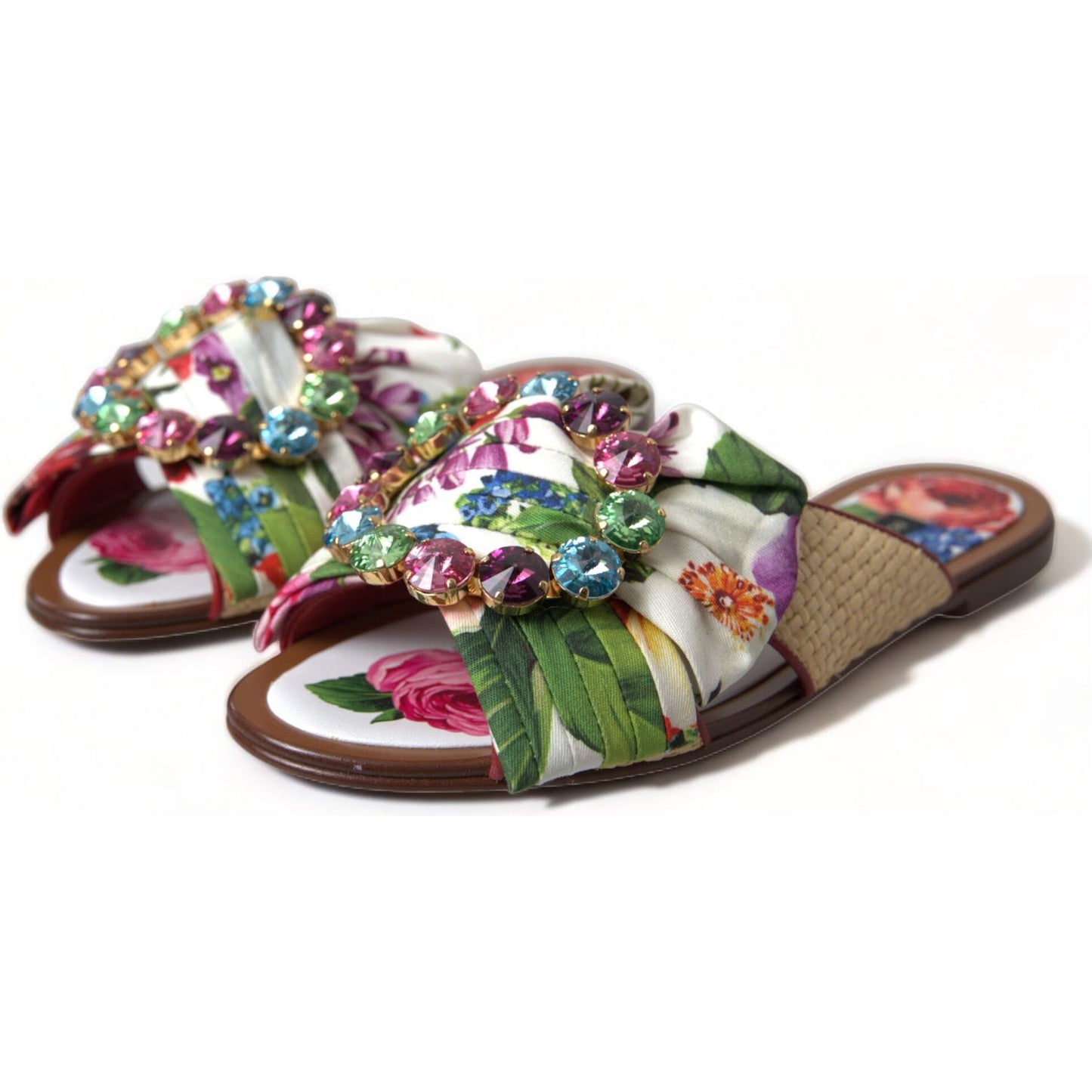 Dolce & Gabbana Exquisite Floral Print Flat Sandals multicolor-floral-flats-crystal-sandals-shoes