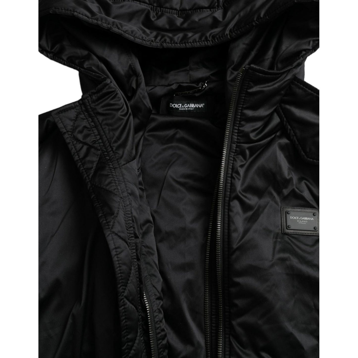 Dolce & Gabbana Elegant Black Hooded Parka Jacket black-polyester-hooded-logo-full-zip-jacket