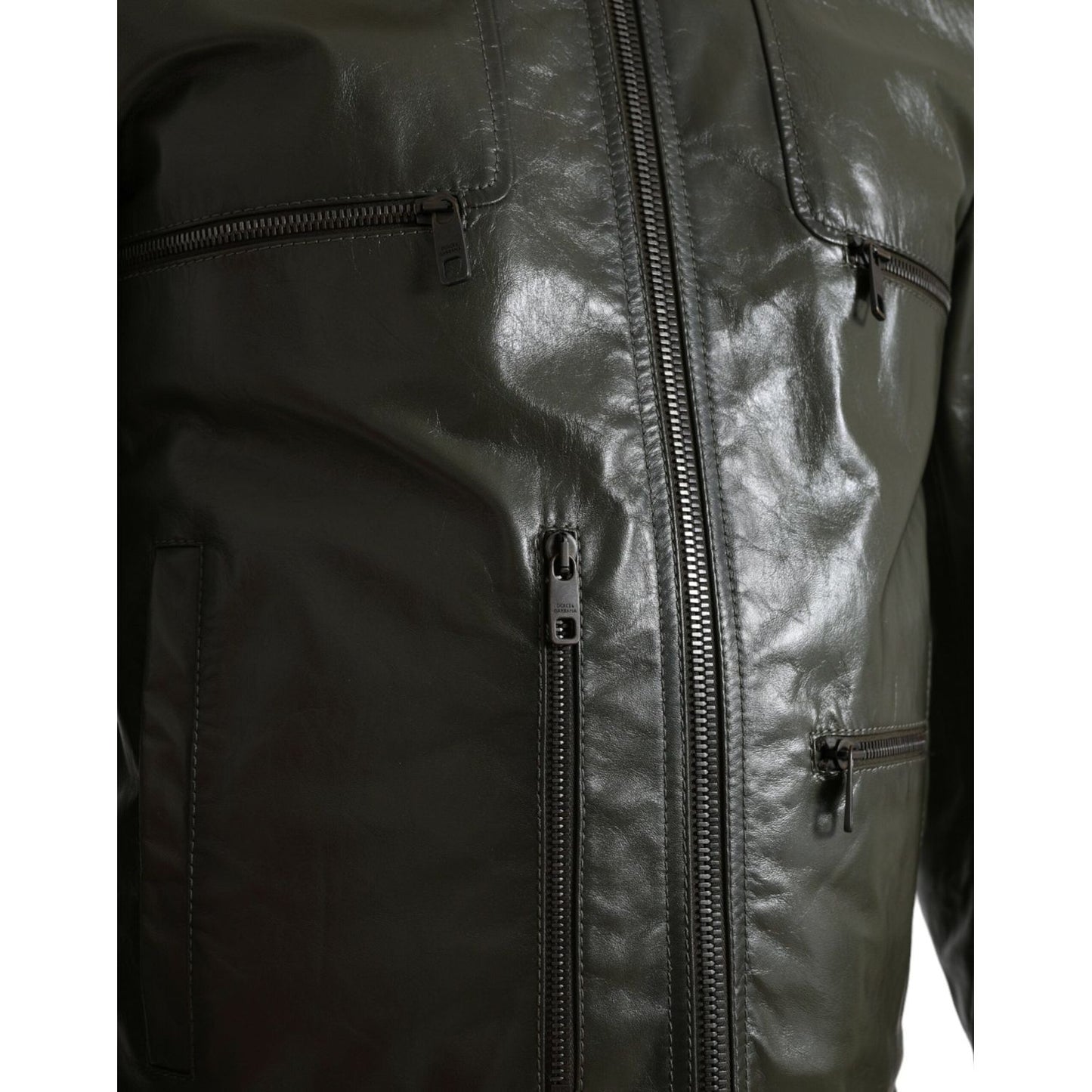 Dolce & Gabbana | Emerald Elegance Leather Biker Jacket| McRichard Designer Brands   