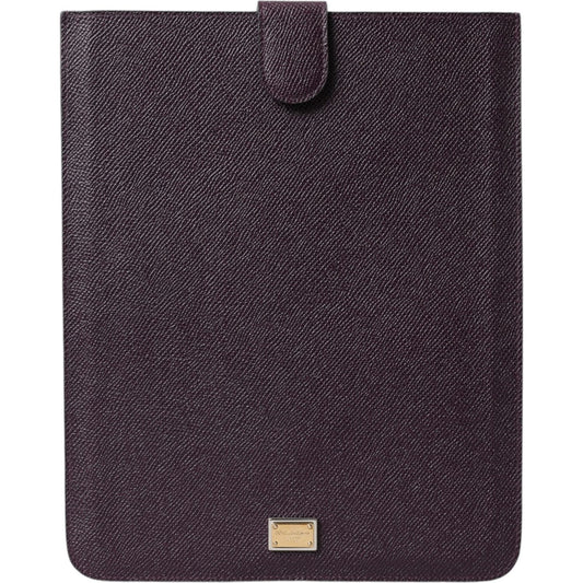 Dolce & Gabbana Elegant Leather Tablet Pouch in Rich Brown dark-brown-leather-logo-plaque-cover-sleeve-tablet-case