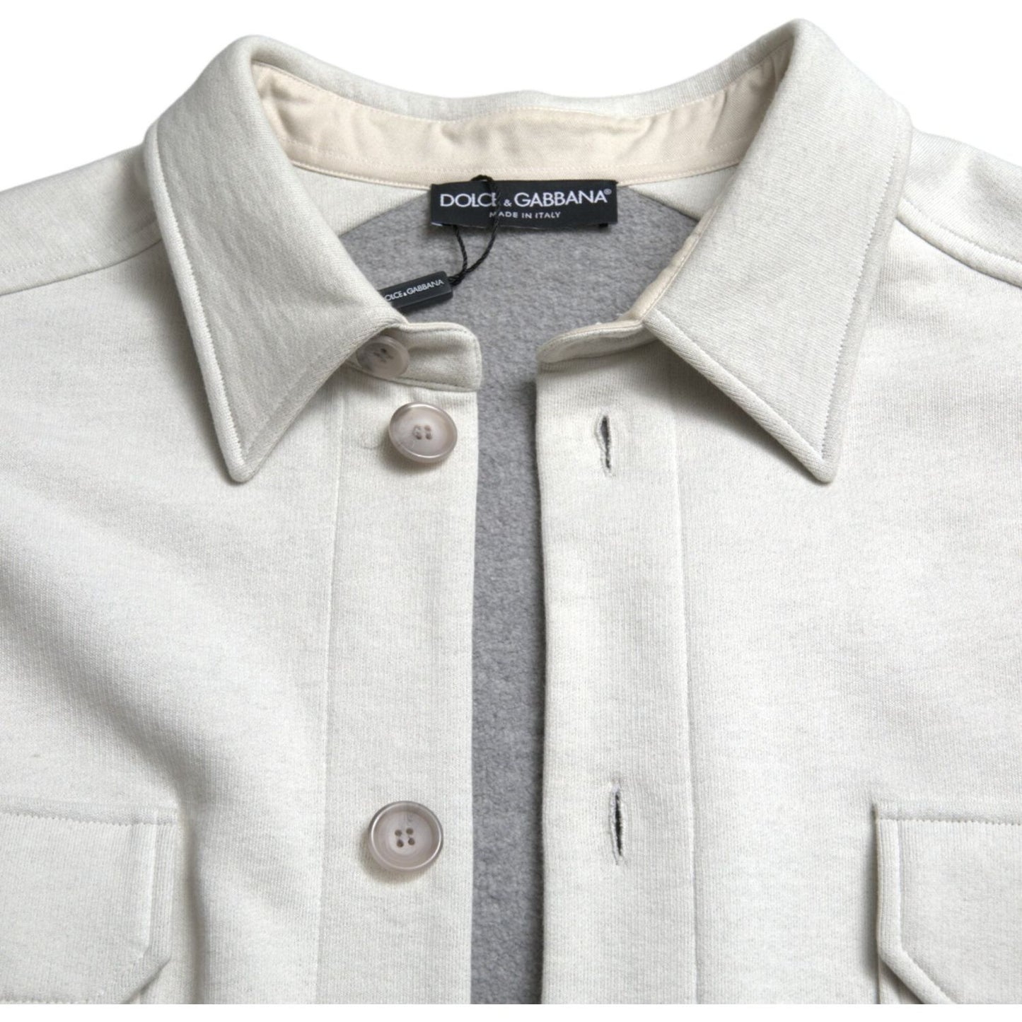 Dolce & Gabbana Elegant Floral Back Cotton Jacket grey-cotton-button-down-collared-coat-jacket