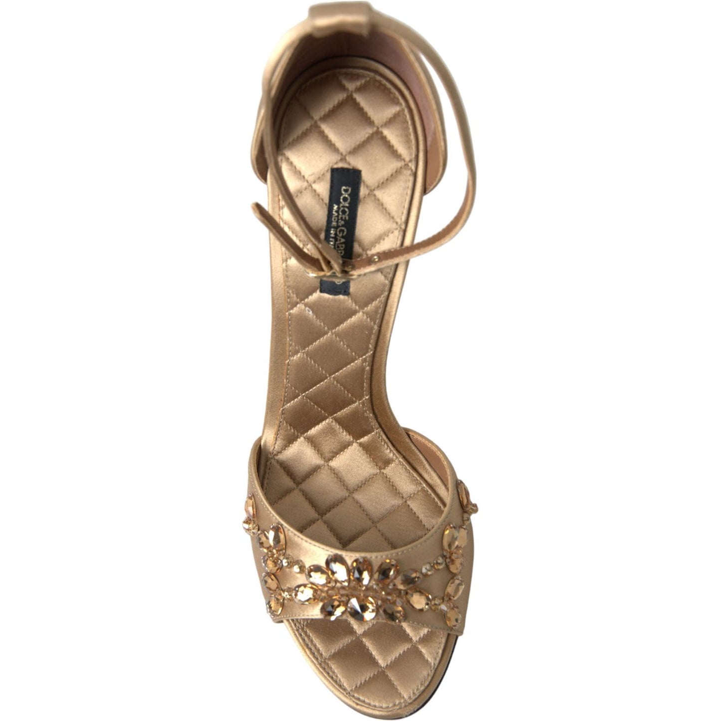Dolce & Gabbana Crystal Embellished Heel Sandals gold-satin-ankle-strap-crystal-sandals-shoes