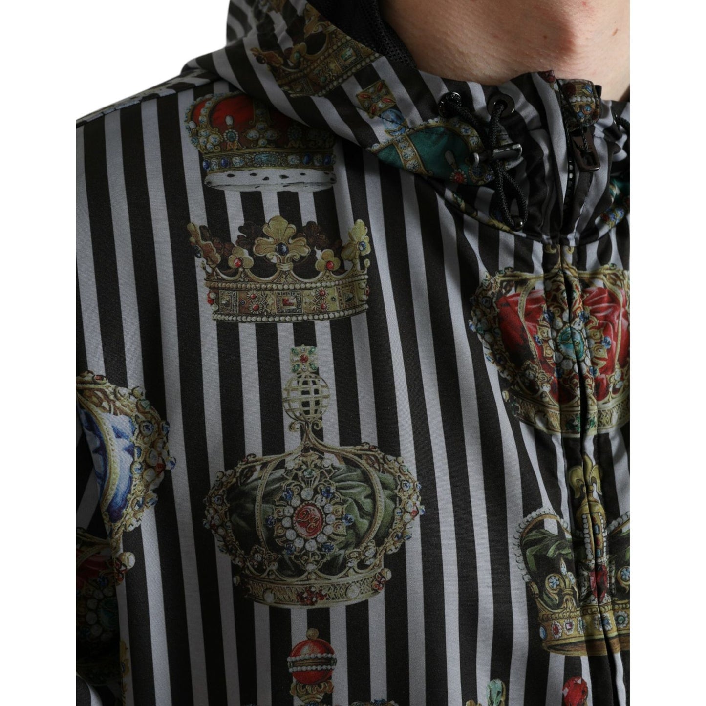 Dolce & Gabbana Chic Black & White Hooded Tech Jacket black-white-striped-crown-hooded-jacket