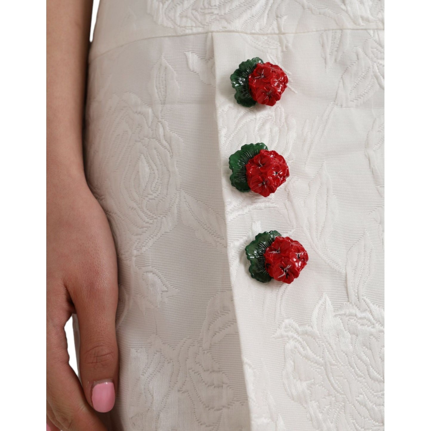 Dolce & Gabbana White Floral Brocade Embellished Mini Skirt white-floral-brocade-embellished-mini-skirt
