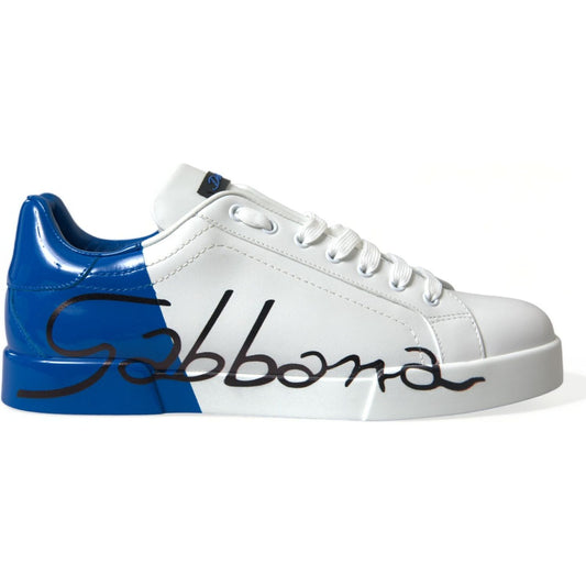 Dolce & Gabbana | Elegant White and Blue Low-Top Sneakers| McRichard Designer Brands   