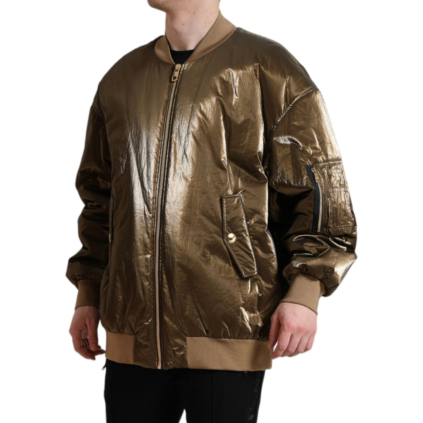 Dolce & Gabbana Elegant Bronze Bomber Jacket bronze-nylon-full-zip-men-bomber-jacket