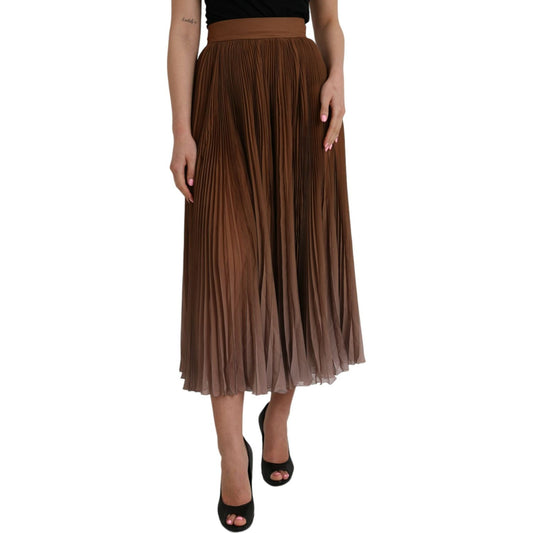 Dolce & Gabbana Brown Polyester Pleated High Waist Midi Skirt brown-polyester-pleated-high-waist-midi-skirt