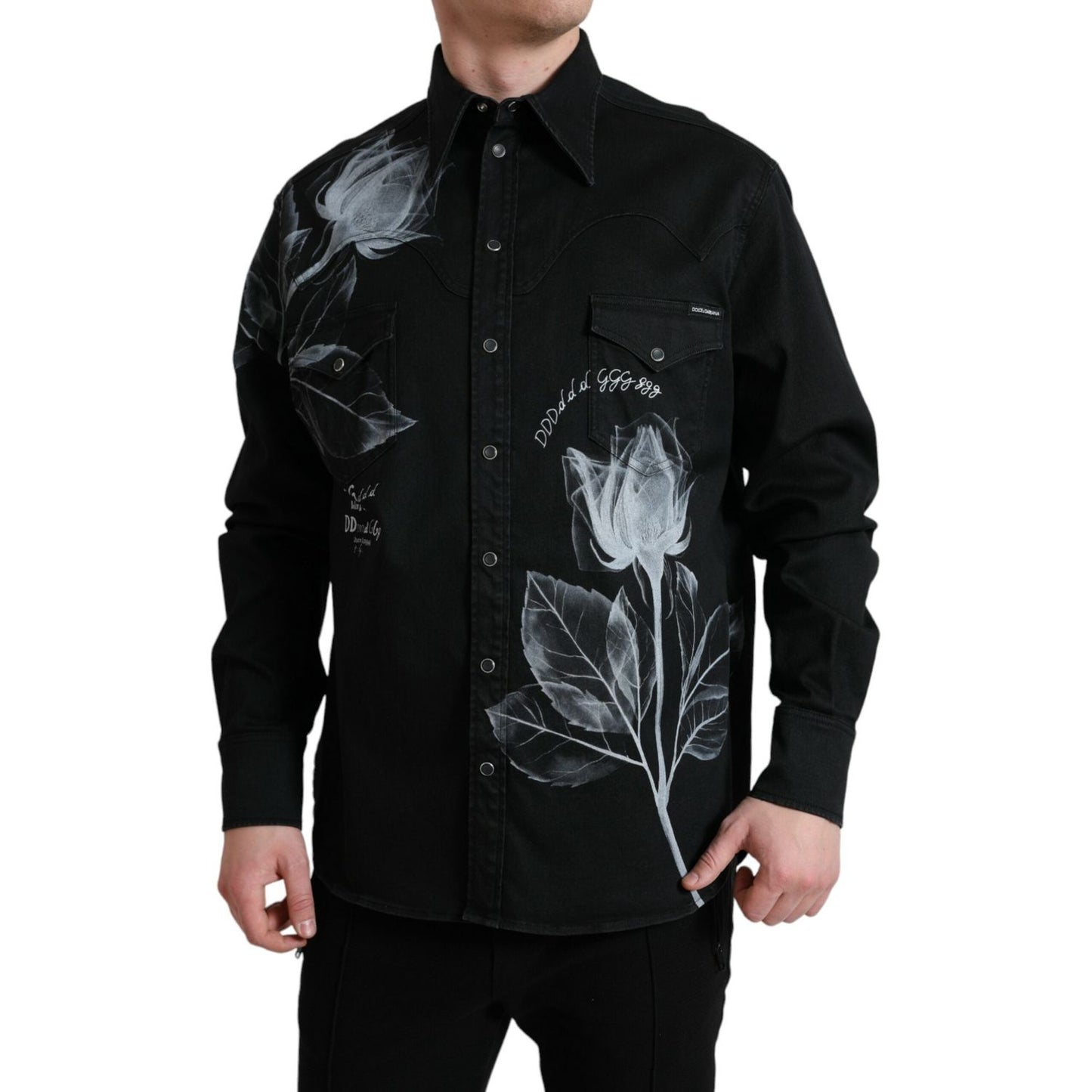 Dolce & Gabbana Elegant Floral Print Dress Shirt black-floral-cotton-collared-dress-shirt