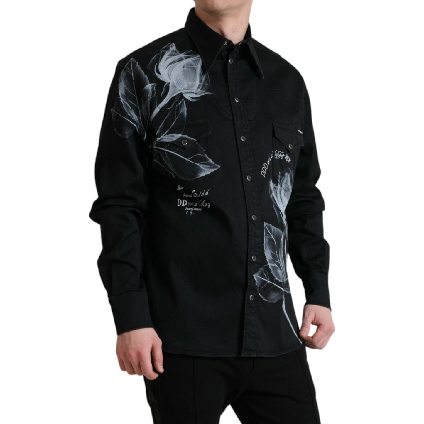Dolce & Gabbana Elegant Floral Print Dress Shirt black-floral-cotton-collared-dress-shirt
