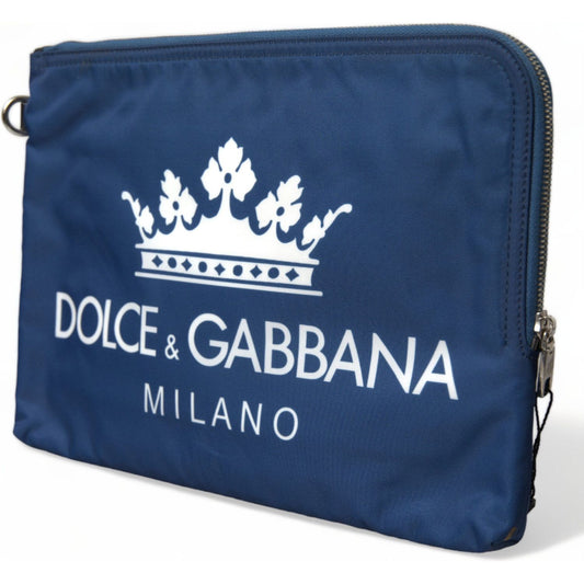 Dolce & Gabbana Elegant Blue Nylon Zipped Clutch blue-dg-milano-print-nylon-pouch-clutch-men-bag