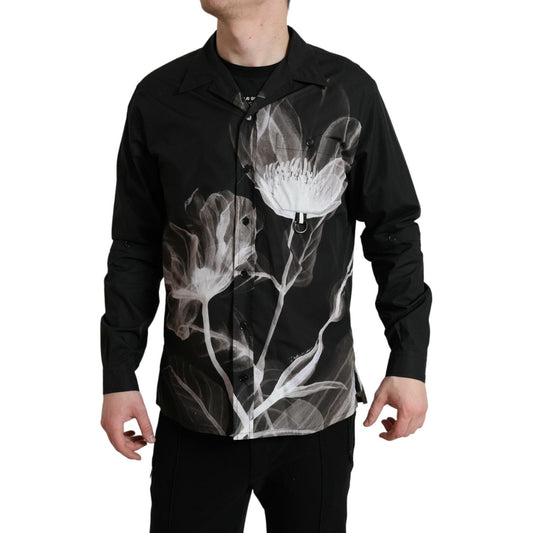 Dolce & Gabbana Floral Elegance Button Down Shirt black-floral-cotton-collared-long-sleeves-men-shirt