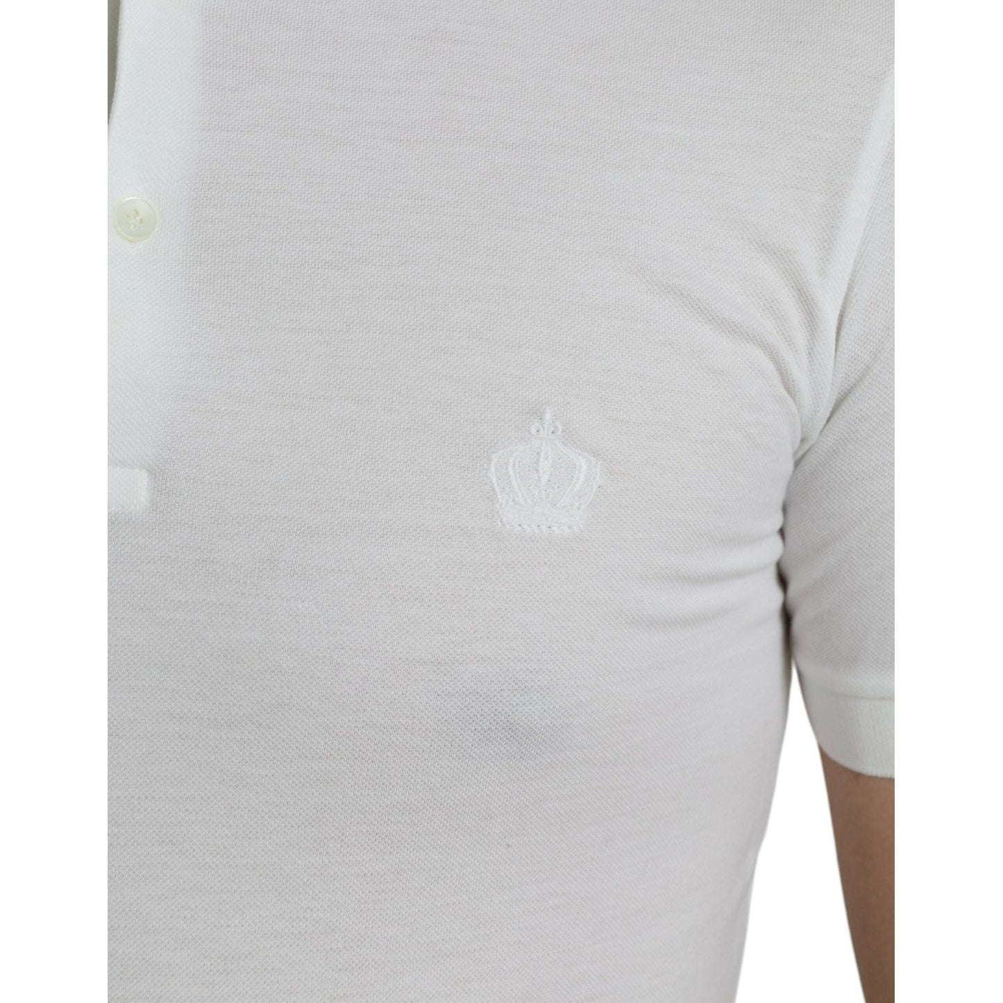 Dolce & Gabbana Crown Embroidered White Cotton Polo crown-embroidered-white-cotton-polo