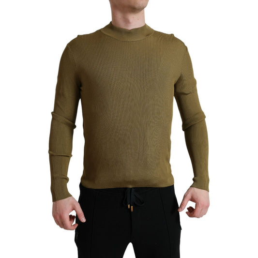 Dolce & Gabbana Army Green Viscose Crew Neck Sweater army-green-viscose-crewneck-pullover-sweater