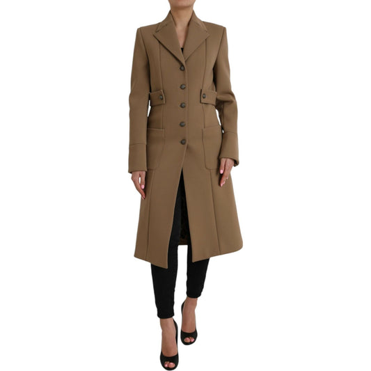 Dolce & Gabbana Brown Button Down Long Trench Coat Jacket brown-button-down-long-trench-coat-jacket
