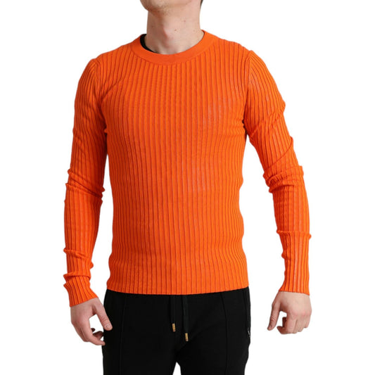 Dolce & Gabbana Sleek Sunset Orange Knitted Pullover Sweater orange-knitted-crewneck-men-pullover-sweater